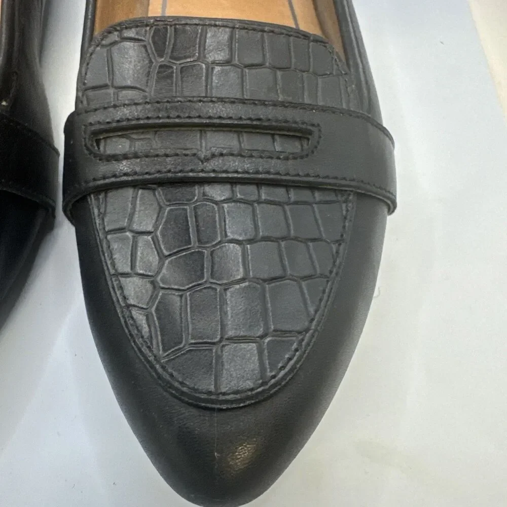 Vionic Savannah Snake Pointed Ballet Flats Black Leath w/Snakeskin Women's Sz 10